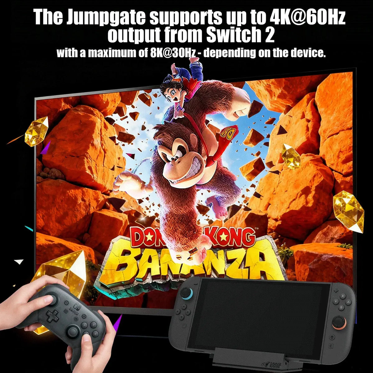 Savage Raven by Skull & Co. Jumpgate Dock USB C Hub Portable Stand Docking Station for Nintendo Switch 2 and OLED Deals 4 U  Console Accessories Deals 4 U