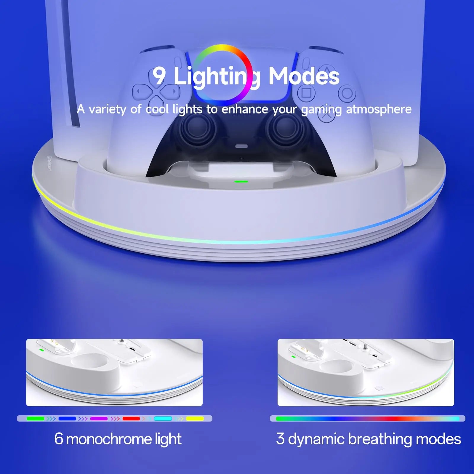 NEWDERY PS5 Charging Station for PlayStation 5/PS5 Slim/ PS5 Pro Disc & Digital Version Controllers With Adjustable RGB Light Deals 4 U   Deals 4 U