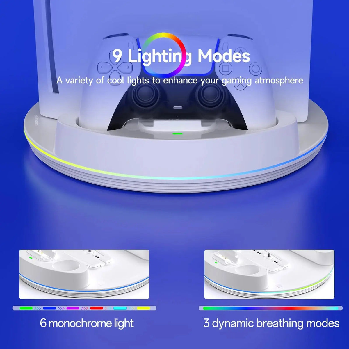 NEWDERY PS5 Charging Station for PlayStation 5/PS5 Slim/ PS5 Pro Disc & Digital Version Controllers With Adjustable RGB Light Deals 4 U  Gaming Accessories Deals 4 U