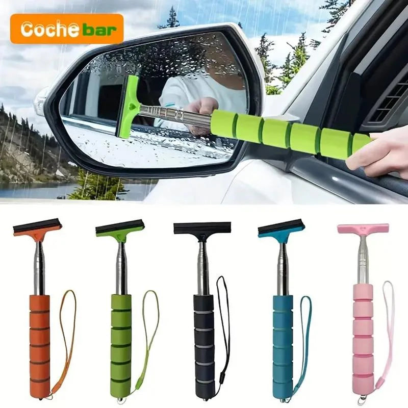 Car Rearview Mirror Wiper Telescopic Handle Car Rearview Mirror Wiper Durable Stainless Auto Glass Cleaning Tools Cleaning Brush Deals 4 U   Deals 4 U