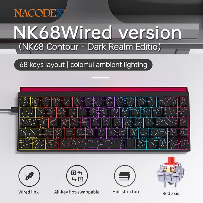 New Ajazz Nacodex Nk68 Mechanical Keyboard Terrain Keycap Rgb Light Bar 68-Key Wired Gaming Office Wired Connect Keyboard
