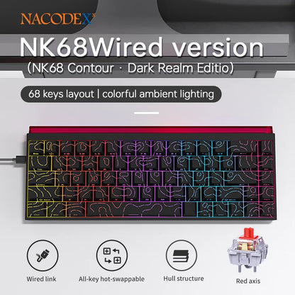 New Ajazz Nacodex Nk68 Mechanical Keyboard Terrain Keycap Rgb Light Bar 68-Key Wired Gaming Office Wired Connect Keyboard