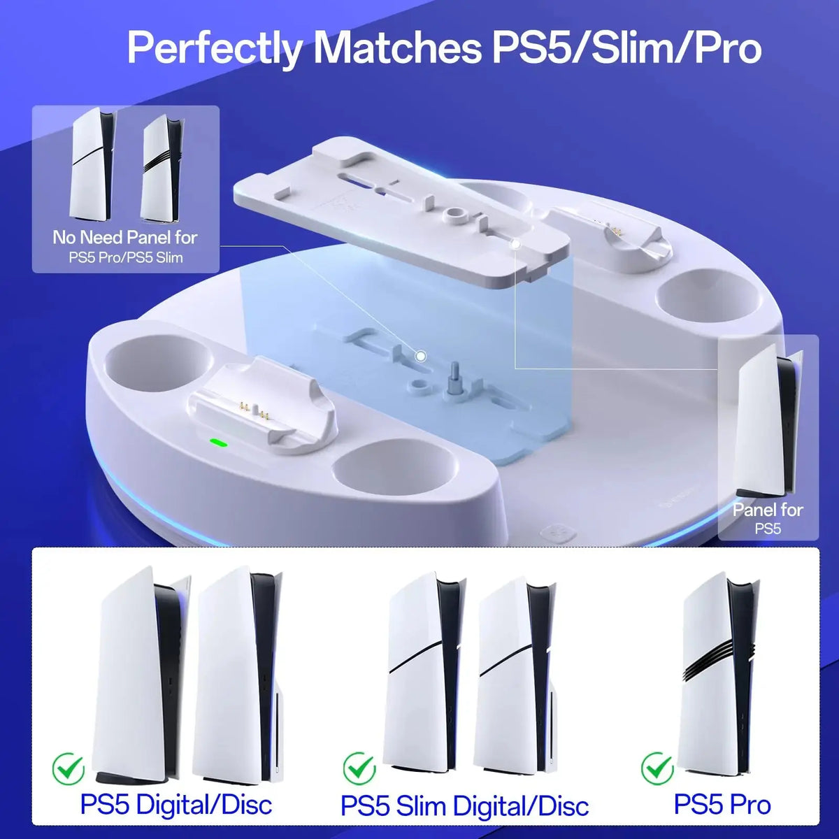NEWDERY PS5 Charging Station for PlayStation 5/PS5 Slim/ PS5 Pro Disc & Digital Version Controllers With Adjustable RGB Light Deals 4 U  Gaming Accessories Deals 4 U