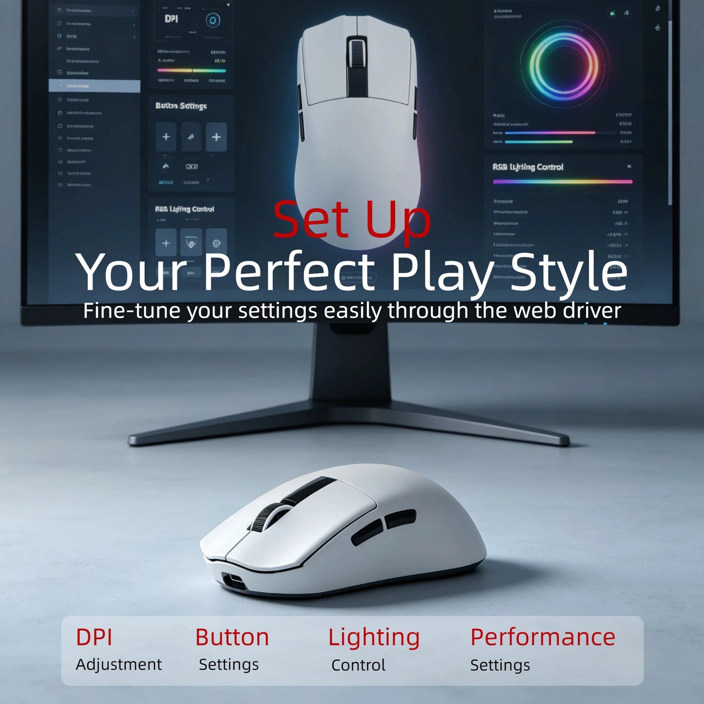 Ultra Light Gaming Mouse Wireless 59g 12000DPI 3-Mode Connection PAW3311 Sensor RGB Base Station Smart Display Professional Mouse Gamer