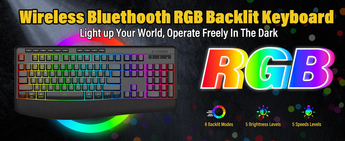 FocusOnPC K787 2.4G Tri-Mode Wireless Gaming Keyboard, 104 Keys RGB Backlit, Ergonomic USB-C Plug-and-Play Keyboard, 1900mAh Battery, Auto Sleep & Low Battery Alert, Silent Typing for Game