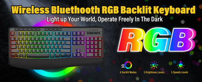 FocusOnPC K787 2.4G Tri-Mode Wireless Gaming Keyboard, 104 Keys RGB Backlit, Ergonomic USB-C Plug-and-Play Keyboard, 1900mAh Battery, Auto Sleep & Low Battery Alert, Silent Typing for Game