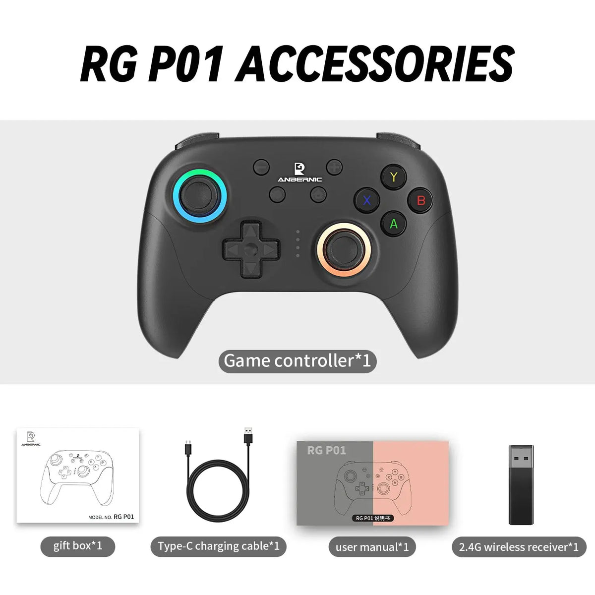 ANBERNIC RG P01 Retro Games Controller Wired/Wireless Bluetooth RGB Hall Effect Joystick XBOX Gamepad for PC Android IOS Steam Deals 4 U   Deals 4 U