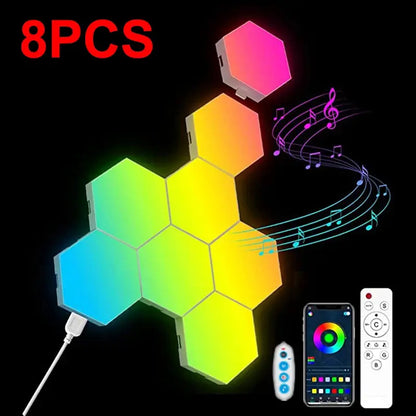 RGB LED Hexagon Light Bluetooth Indoor Wall Light APP Remote Control Night Light Computer Game Room Decoration Bedroom Bedside Deals 4 U  RGB Hexagon Wall Lights Deals 4 U