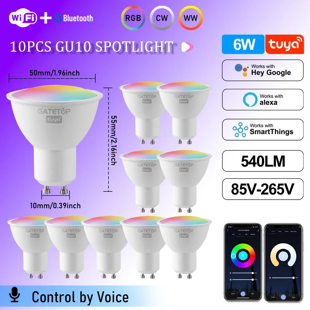 1-10PCS Tuya WiFi GU10 LED Spotlight Smart Light Bulb Dimmable 1-100% Lamps Smart Life App Control Works with Alexa Google Deals 4 U  Smart Home Gadget Deals 4 U