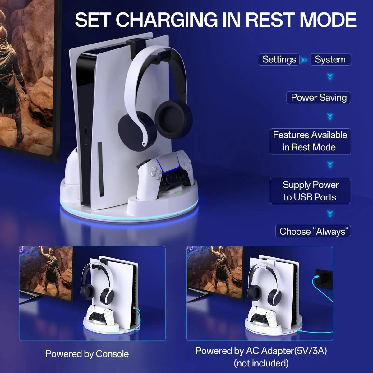 NEWDERY PS5 Charging Station for PlayStation 5/PS5 Slim/ PS5 Pro Disc & Digital Version Controllers With Adjustable RGB Light Deals 4 U  Gaming Accessories Deals 4 U
