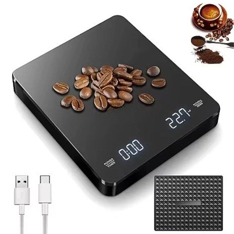 1Set Electronic Coffee Scale with Silicone Pad Digital Coffee Scale with Timer LED Display USB Charging Home Cafe Use Good Gift Deals 4 U   Deals 4 U