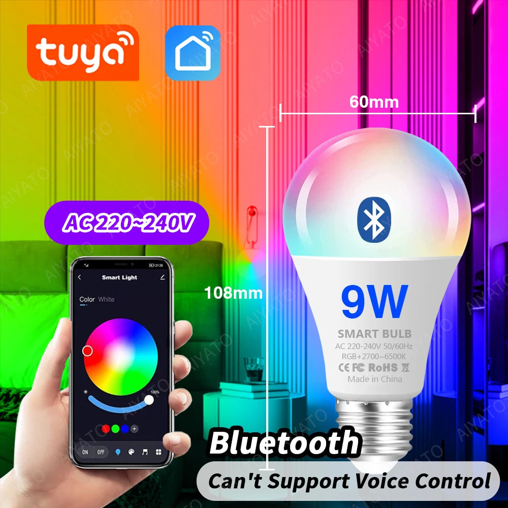 Tuya WIFI Bluetooth LED Bulb Smart Life APP Control Dimmable 9W 18W E27 220V RGB+CW+WW Color Change Lamps Compatible IOS/Android Deals 4 U   Deals 4 U