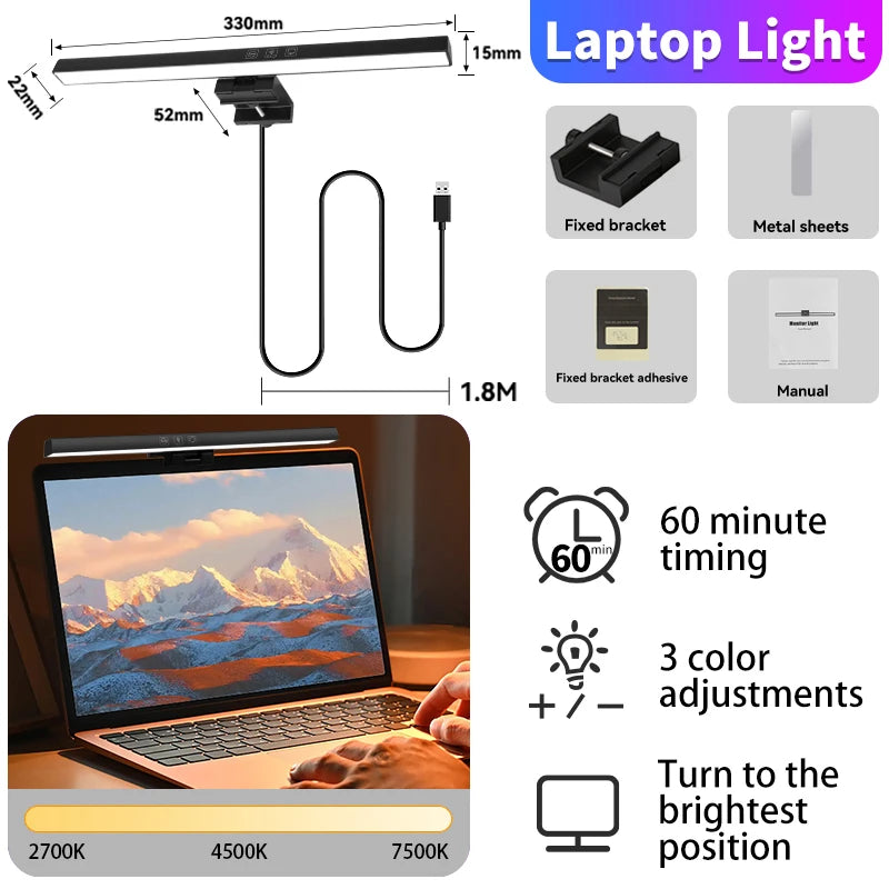 Led Curved Monitor Light Bar USB Table Lamp RGB Stepless Dimmable Hanging Office Desk Decorations Lighting For Computer Reading