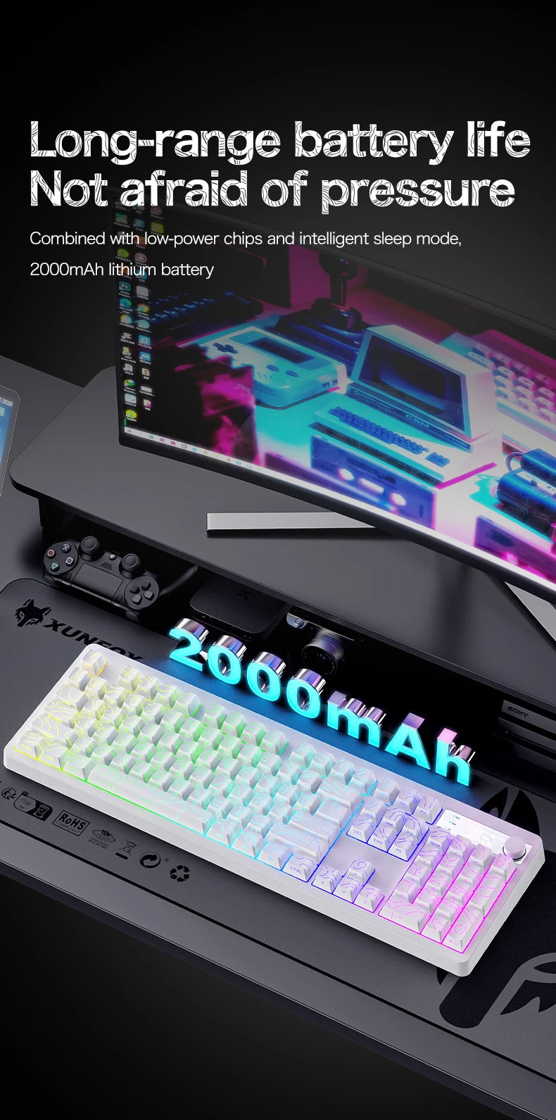 TK100 wireless Bluetooth wired triple-mode mechanical feel keyboard with high-definition display, rotary knob and RGB lighting