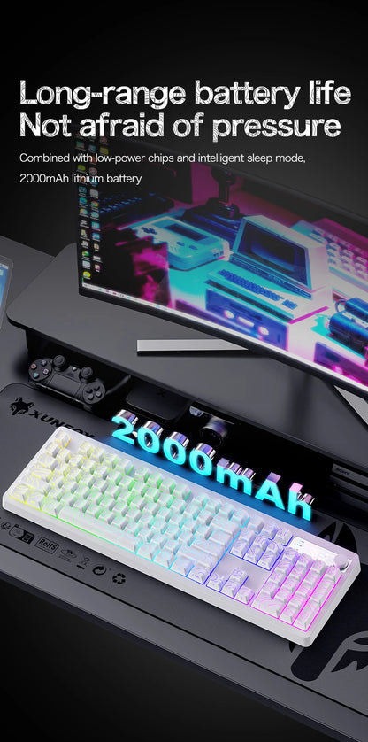 TK100 wireless Bluetooth wired triple-mode mechanical feel keyboard with high-definition display, rotary knob and RGB lighting