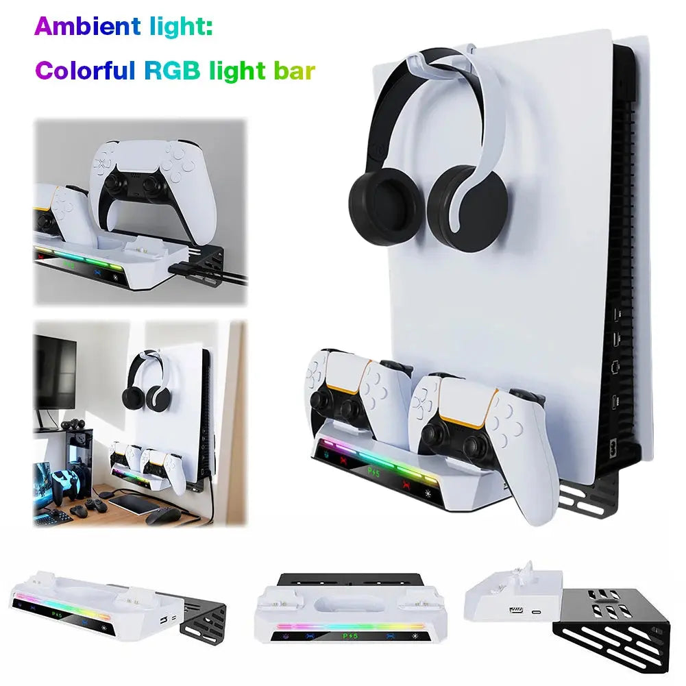 For PS5/PS5 Slim Wall Mount Kit With Dual Controller Charging Station Controller Headset Holder For Playstation 5 Accessories Deals 4 U  Console Accessories Deals 4 U