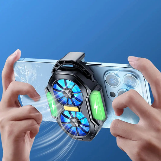 Dual Fan Mobile Phone Cooler Plug-in/Rechargeable Phone Cooler Air Cooling Type-C with Blue Light for Android Smartphones iPhone Deals 4 U  Mobile Gaming Deals 4 U
