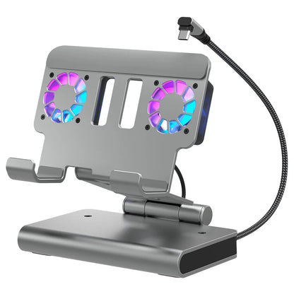 6-in-1 Gaming Console Cooling Dock with Metal Bracket RGB Dual Fans Adjustable Height for ROG ALLY Steam Deck LEGION Go Ipad