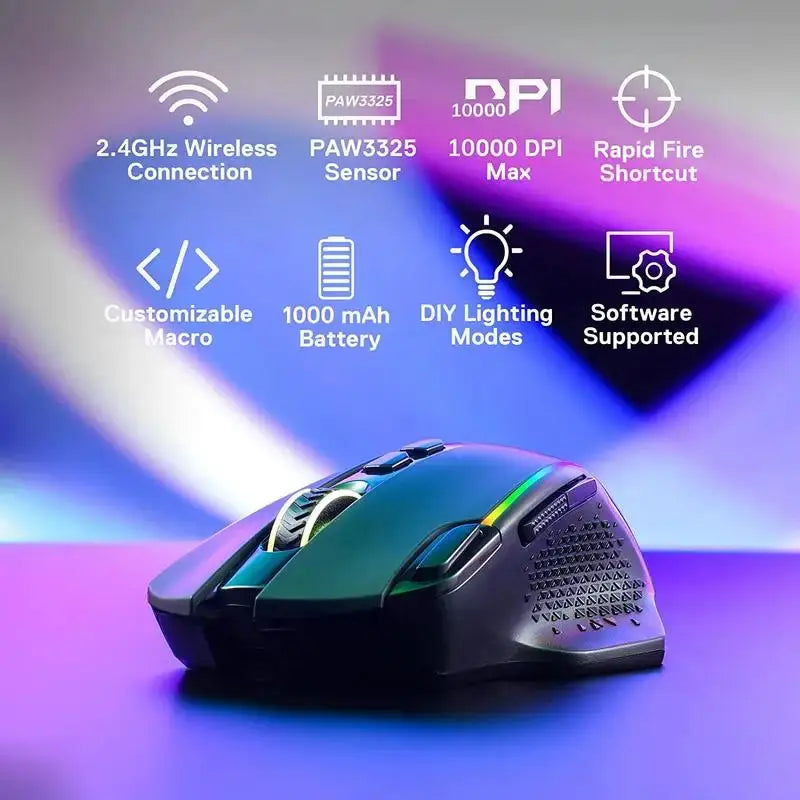 Redragon M810 Pro Wireless Gaming Mouse, 10000 DPI Wired Gamer Mouse w/ Rapid Fire Key, 8 Macro Buttons, Black/White Mouse Deals 4 U  Gaming Accessories Deals 4 U