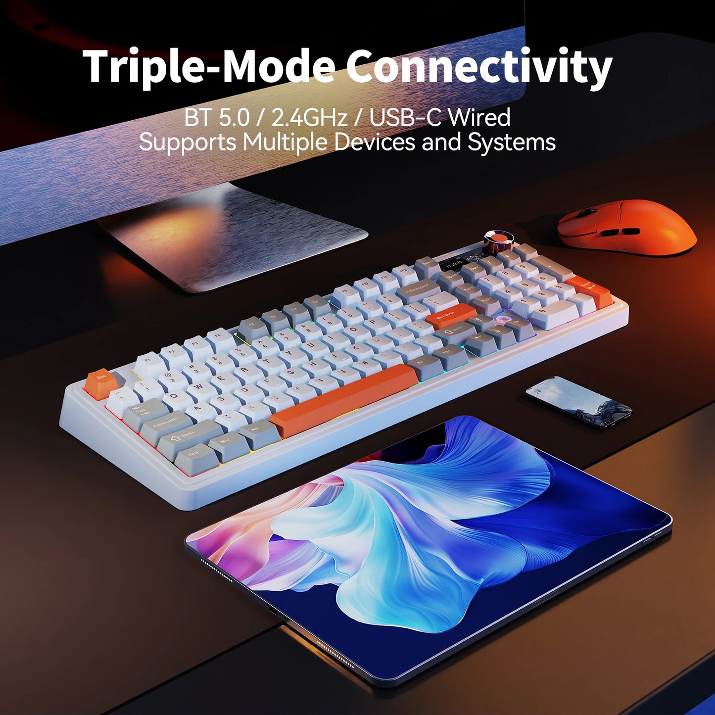 AJAZZ AK980 V2 PRO 98% Gasket Mechanical Keyboard, Hot-Swappable, 10000mAh, TFT Screen & Knob, 8K Polling Rate, RGB Backlit