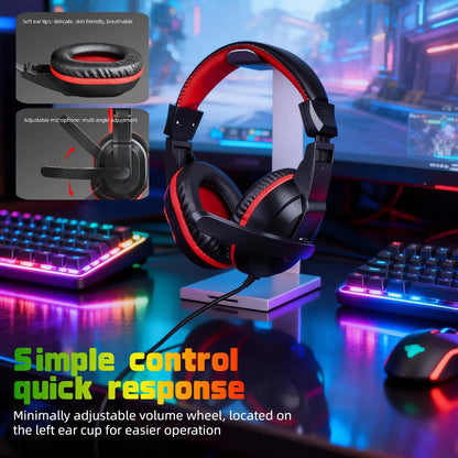 RGB Wired Gaming Headset with Microphone, USB & 3.5mm Over‑Ear Headphones for PC Laptop PS4 PS5 Mobile, Adjustable Noise‑Cancelling Mic, Surround Stereo Sound, Comfortable Headset for Gaming, Office, Study & Daily Use