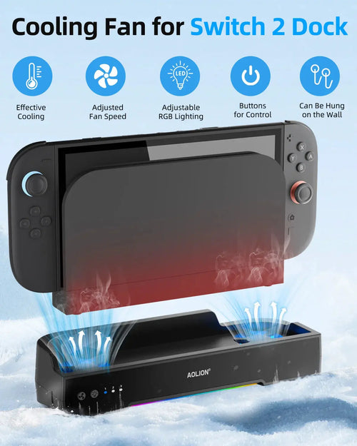 Aolion For Switch 2 Dock RGB Cooling Fan Portable HUB Expansion base Wall Mount With NGC For Switch 2 Accessories Deals 4 U  Console Accessories Deals 4 U