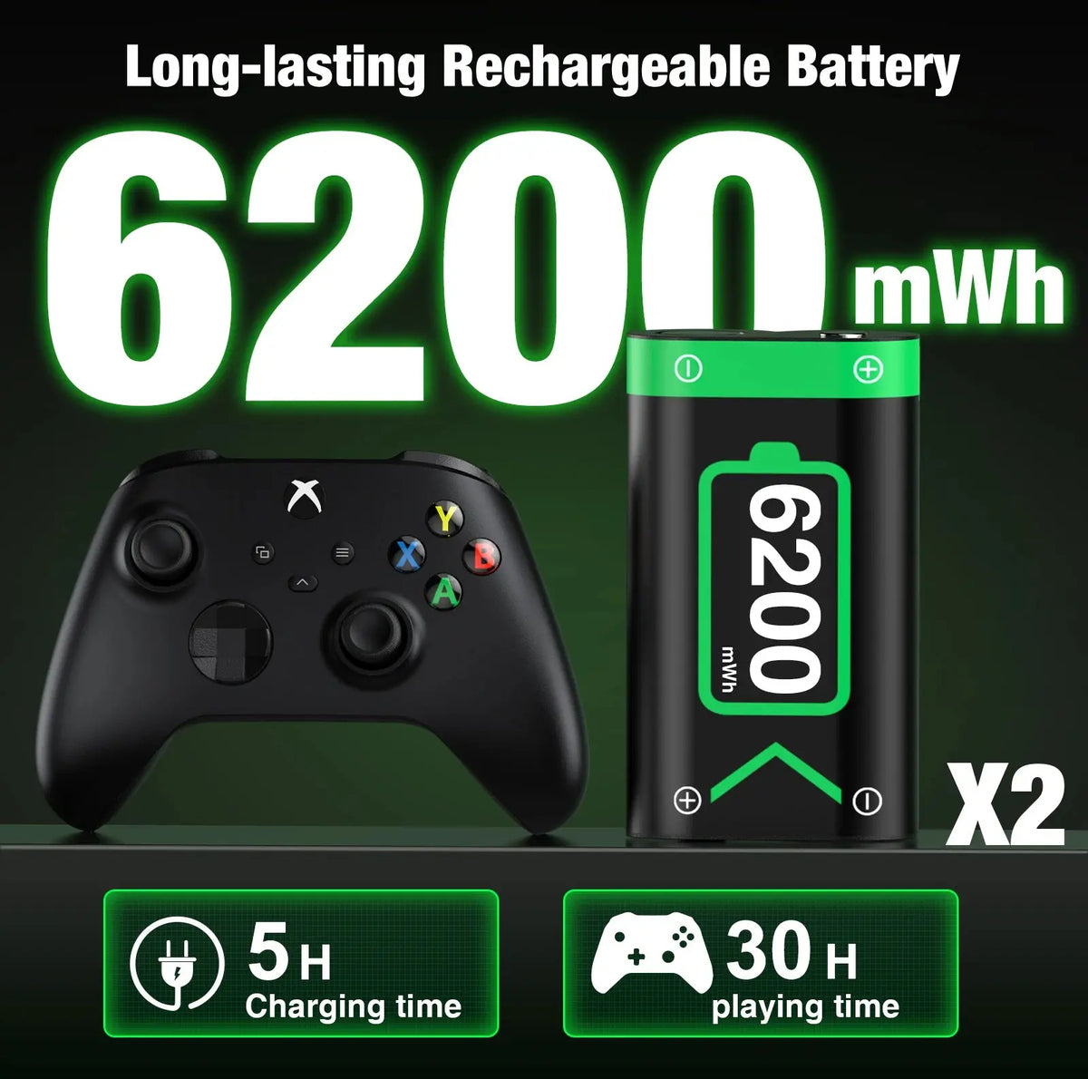 BEBONCOOL X248 2*6200 mWh Rechargable Batteries Pack For XBOX Serise S/X and XBOX ONE S/X/Elite With＆ Chaging Cable Deals 4 U  Console Accessories Deals 4 U