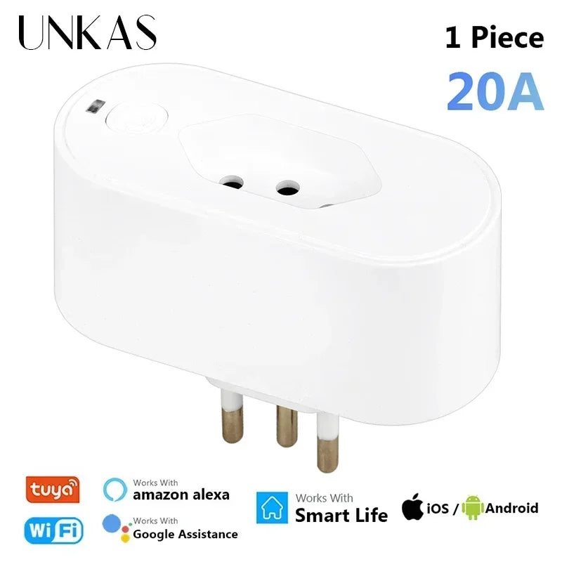 Works with Tuya 16A/20A Brazil Standard Wifi Smart Plug Socket Work with Google Home Alexa with Power Monitor APP Remote Control Deals 4 U   Deals 4 U