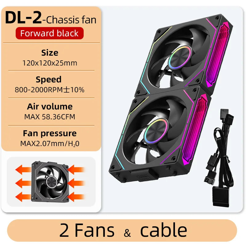 Coolcirc DL-2 120mm ARGB Cooling Fan Modular Wireless Stackable Splicing 800-2000RPM PWM Silent for Gaming PC Case Water Cooler