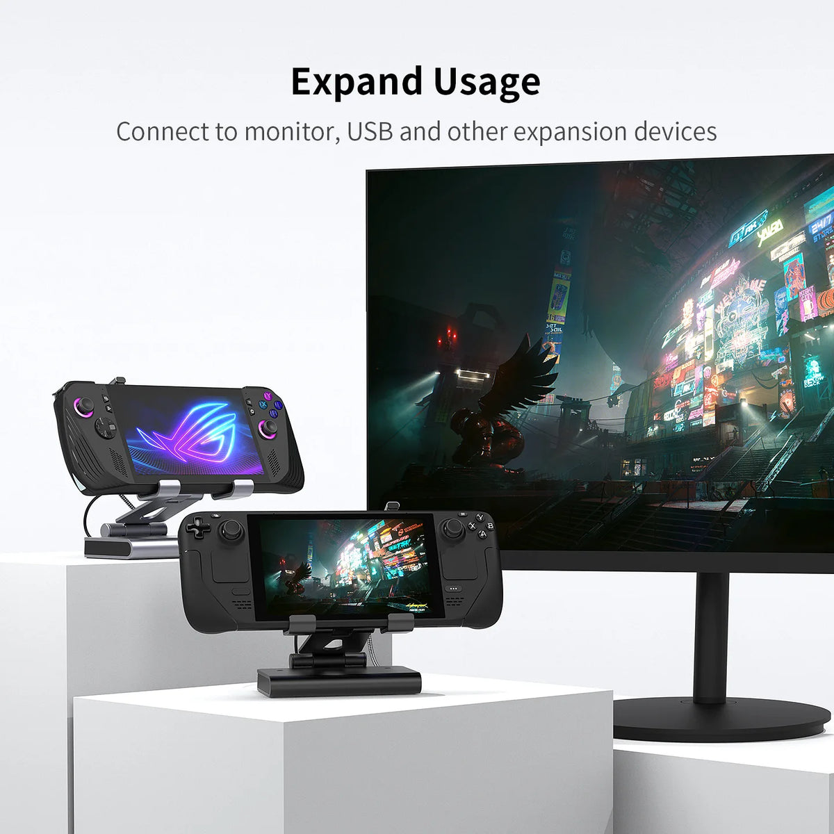 6-in-1 Gaming Console Cooling Dock with Metal Bracket RGB Dual Fans Adjustable Height for ROG ALLY Steam Deck LEGION Go Ipad