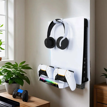 For PS5/PS5 Slim Wall Mount Kit With Dual Controller Charging Station Controller Headset Holder For Playstation 5 Accessories Deals 4 U  Console Accessories Deals 4 U