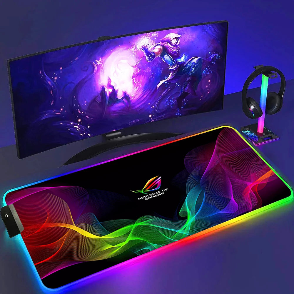 ROG ASUS Mouse Pad RGB Gamer Desk Mat Led Back Light Mousepad Setup Gaming Accessories Deskmat Big Colorful Mousepepad Backlight