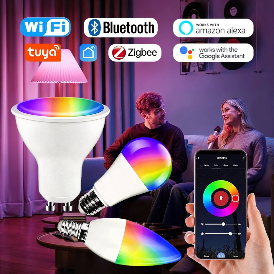 Tuya E27 GU10 E14 RGB Bulb Zigbee/WiFi/Bluetooth Smart Dimmable LED Light Lamp 5W/15W Work with Alexa Google Home Voice Control Deals 4 U   Deals 4 U
