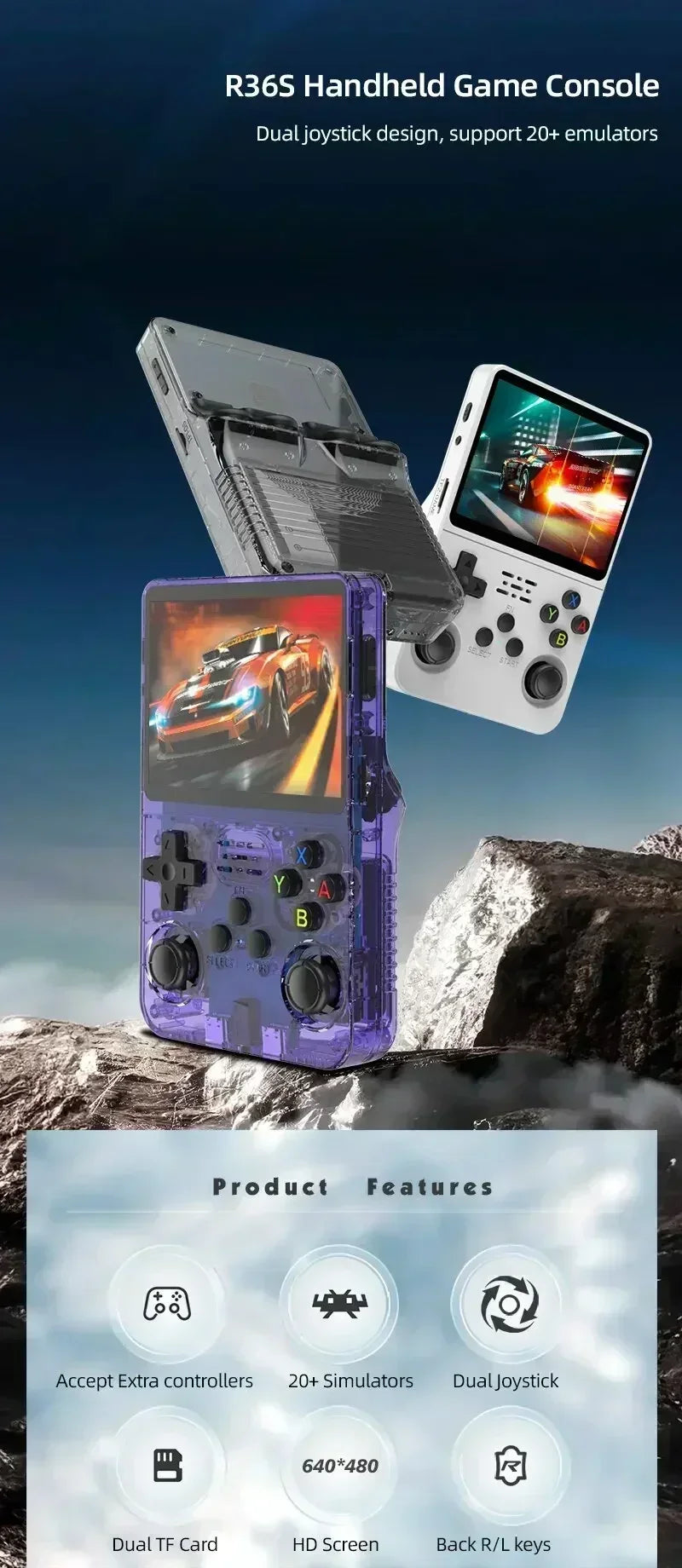 R36S Retro Handheld Game Console 3 5 Inch IPS Screen 64GB 128GB 256GB Portable Gaming Device with Built in Games