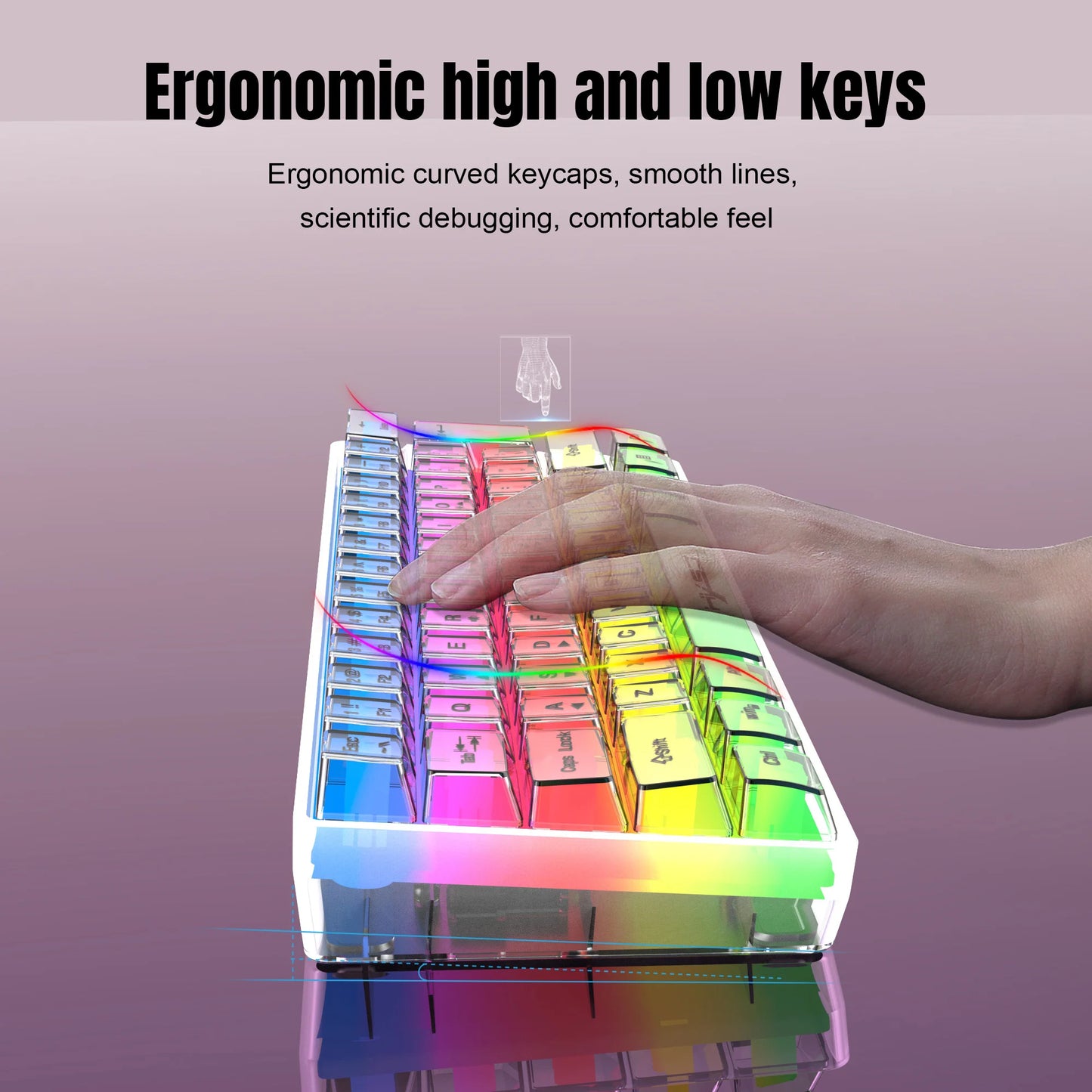 HXSJ 60% Wired Transparent Gaming Keyboard, RGB Backlit Ultra-Compact Waterproof Small Compact 61 Keys Keyboard for PC/Mac