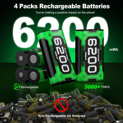 Beboncool X800/X801(white)Rechargeable Battery Pack for Xbox Series X/S/One/Elite Controllers - 6200mWh 4-Port Safety Protection Deals 4 U  Console Accessories Deals 4 U