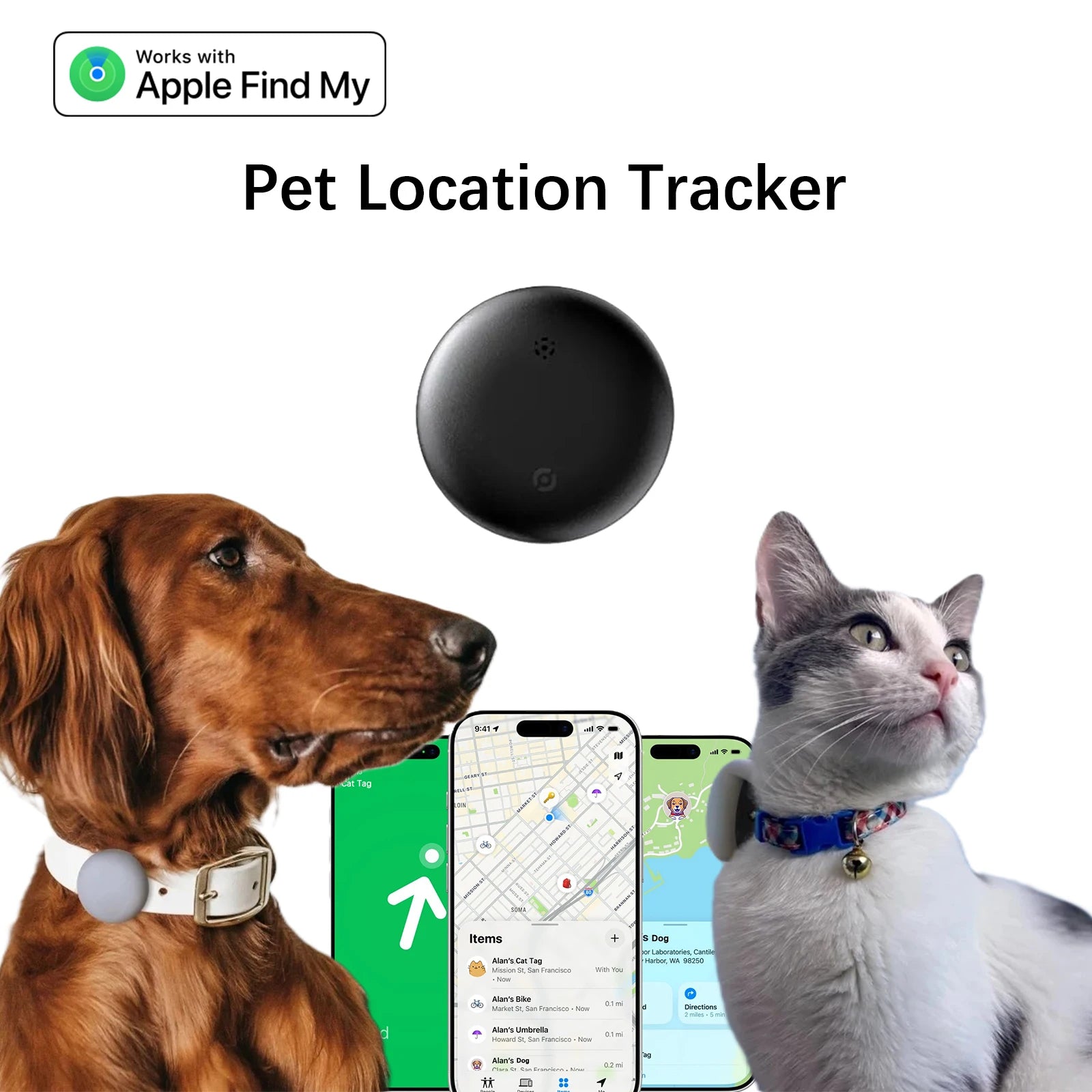 Pet Tracker No Monthly Fee No SIM Work with Apple iOS Find My Anti-Lost Finder Tag for Dogs Cats with Airtag Case GPS Tracker Deals 4 U   Deals 4 U