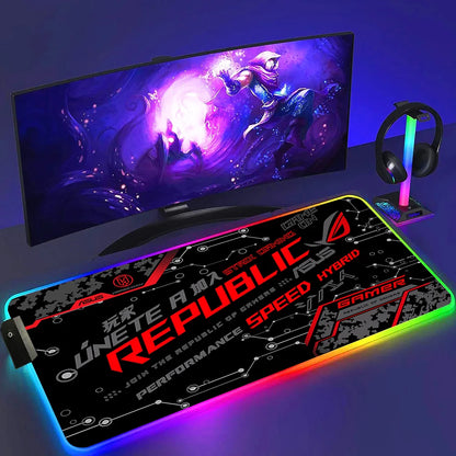 ROG ASUS Mouse Pad RGB Gamer Desk Mat Led Back Light Mousepad Setup Gaming Accessories Deskmat Big Colorful Mousepepad Backlight