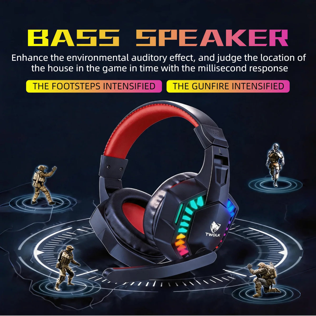 RGB Wired Gaming Headset with Microphone, USB & 3.5mm Over‑Ear Headphones for PC Laptop PS4 PS5 Mobile, Adjustable Noise‑Cancelling Mic, Surround Stereo Sound, Comfortable Headset for Gaming, Office, Study & Daily Use