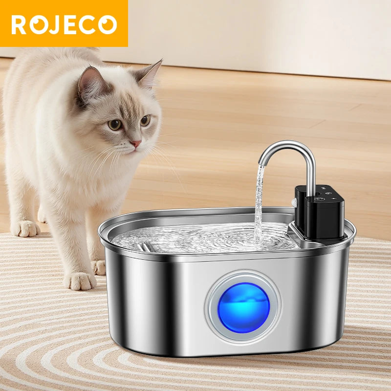 ROJECO 3.2L Stainless Steel Cat Water Fountain Wireless Sensor Smart Automatic Dog Water Dispenser Drinking Fountain 4000mAh Deals 4 U   Deals 4 U