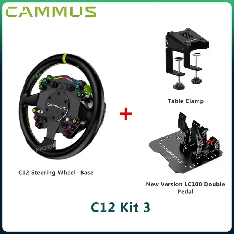 CAMMUS C12 with LC100 pedals kit C12 Direct Drive Steering Wheel Global First includes two T-shaped base flanges Deals 4 U  Gaming Accessories Deals 4 U