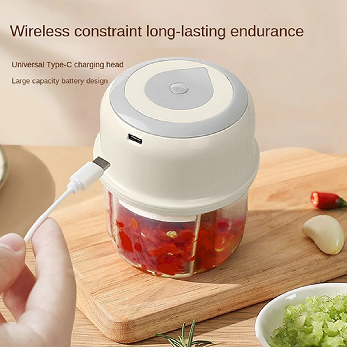 250ML Electric Garlic Chopper Mini Portable Vegetable Chopper, Wireless Food Processor Garlic Mincer for Onion Ginger Chili Deals 4 U   Deals 4 U