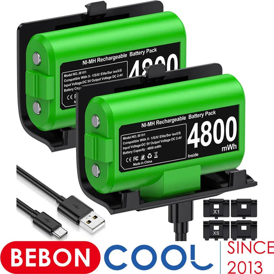 BEBONCOOL  2*4800mWh Rechargeable Battery For Xbox One Controller  Battery For Xbox Series X/S Gamepad Charger With Type-C Cable Deals 4 U  Console Accessories Deals 4 U