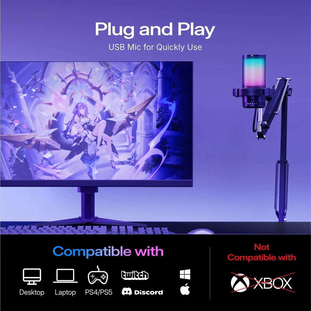 MAONO DGM20S Gaming Microphone USB Condenser Microphone with RGB Light Noise Cancellation Boom Arm for Live Streaming Podcast Deals 4 U  Streaming Equipment Deals 4 U