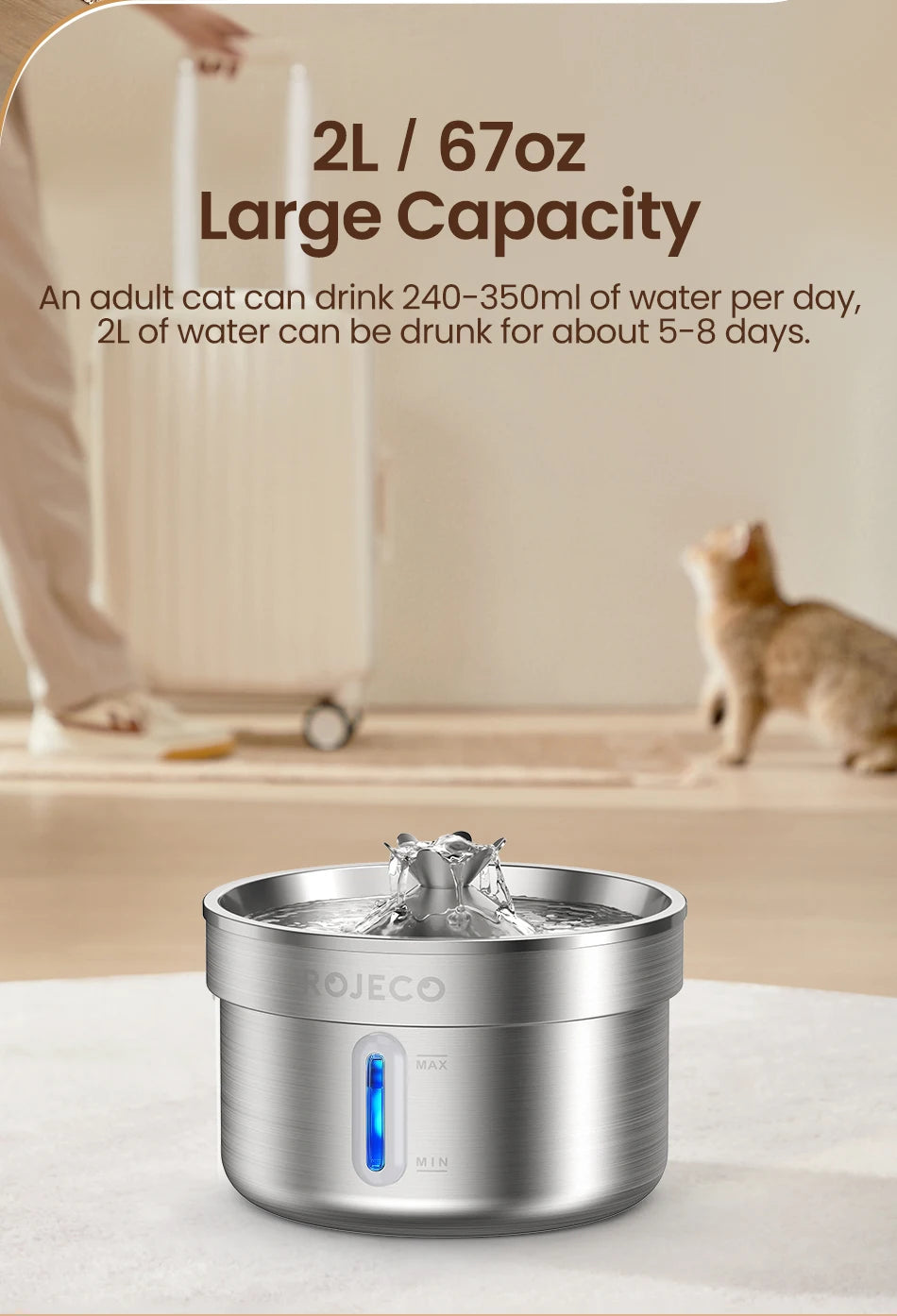 ROJECO Stainless Steel Pet Drinking Fountain Automatic Cat Water Fountain Smart Pet Water Dispenser for Dog Cat Drinking Supply Deals 4 U   Deals 4 U