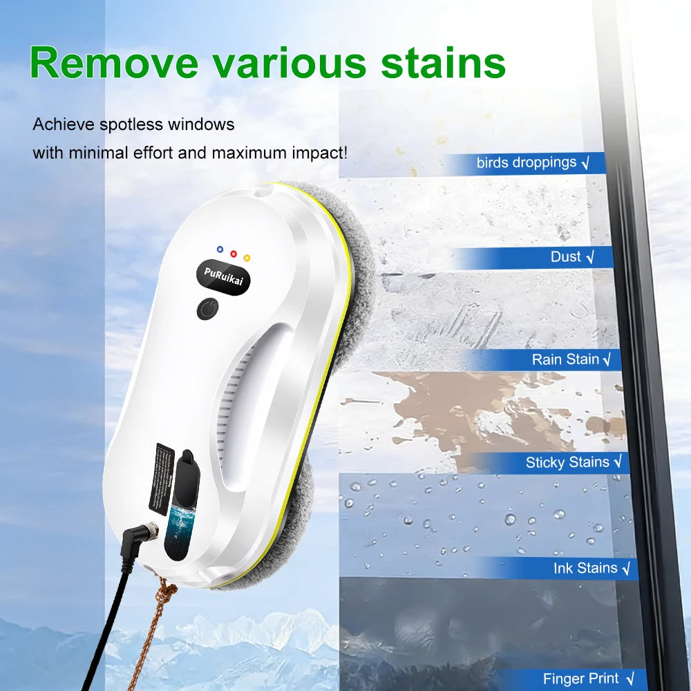 PuRuiKai Household Window Automatic Water Spray Cleaning Robot,With Intelligent Edge Detection System,Robot Glass Cleaner Deals 4 U   Deals 4 U