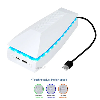 New Upper Cooling Fan for PS5 PRO Console Base Game Cooler Stand Bracket with RGB Dustproof Atmosphere Colorful Lighting LED