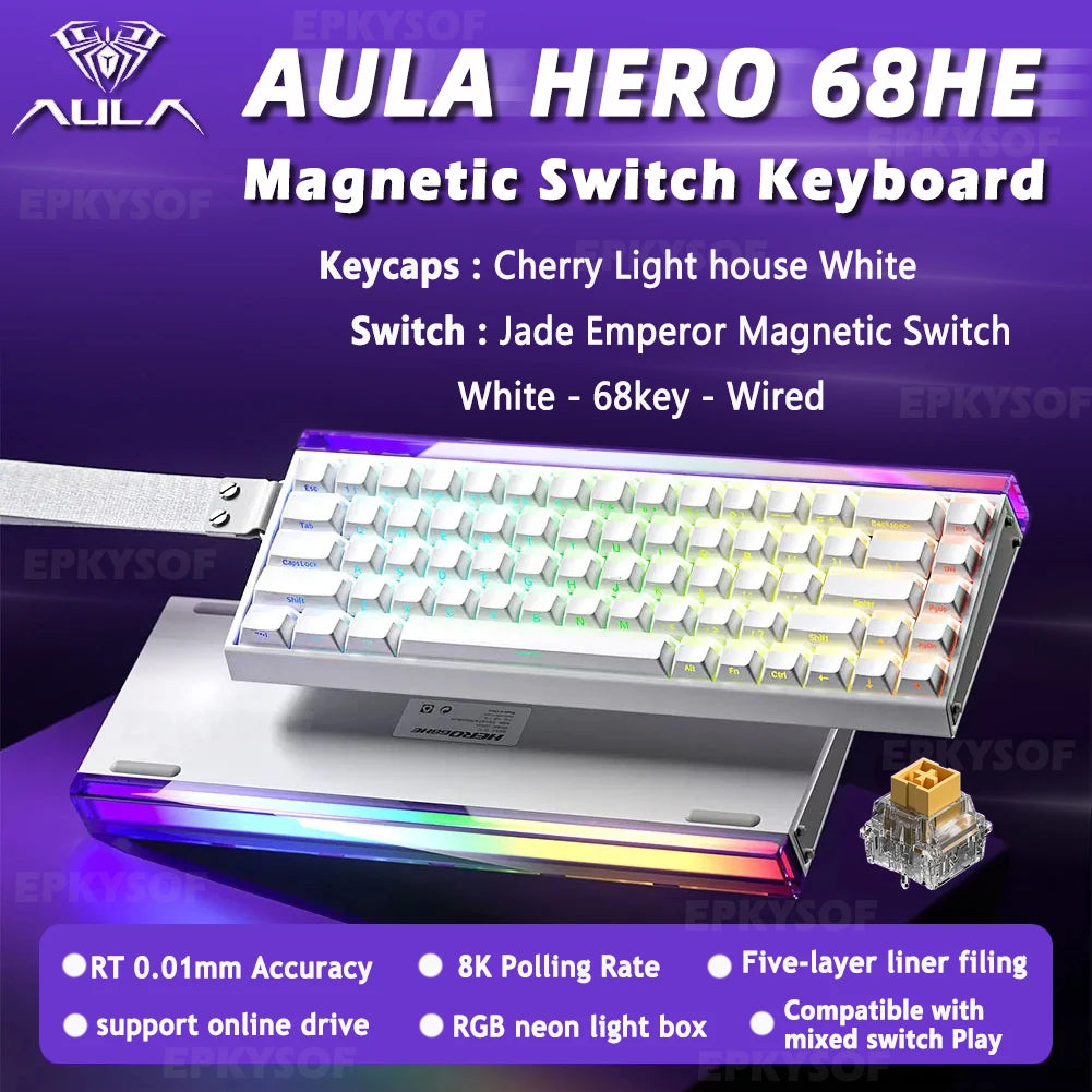 AULA HERO 68HE Magnetic Switch Keyboard RGB Gaming Mechanical Keyboard Rapid Trigger 8K Return Wired Esports Custom Keyboard Deals 4 U   Deals 4 U