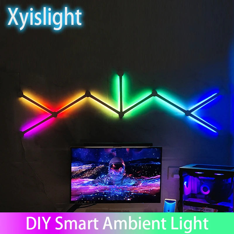 Splicing Light DIY Atmosphere Light RGB Smart Wall Light Voice Control Lamp for Esports Room Bedroom Bar Decoration Night Light Deals 4 U   Deals 4 U