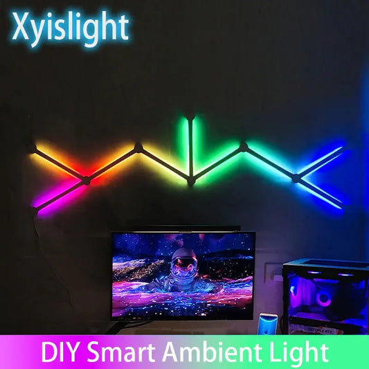 Splicing Light DIY Atmosphere Light RGB Smart Wall Light Voice Control Lamp for Esports Room Bedroom Bar Decoration Night Light Deals 4 U  RGB Hexagon Wall Lights Deals 4 U